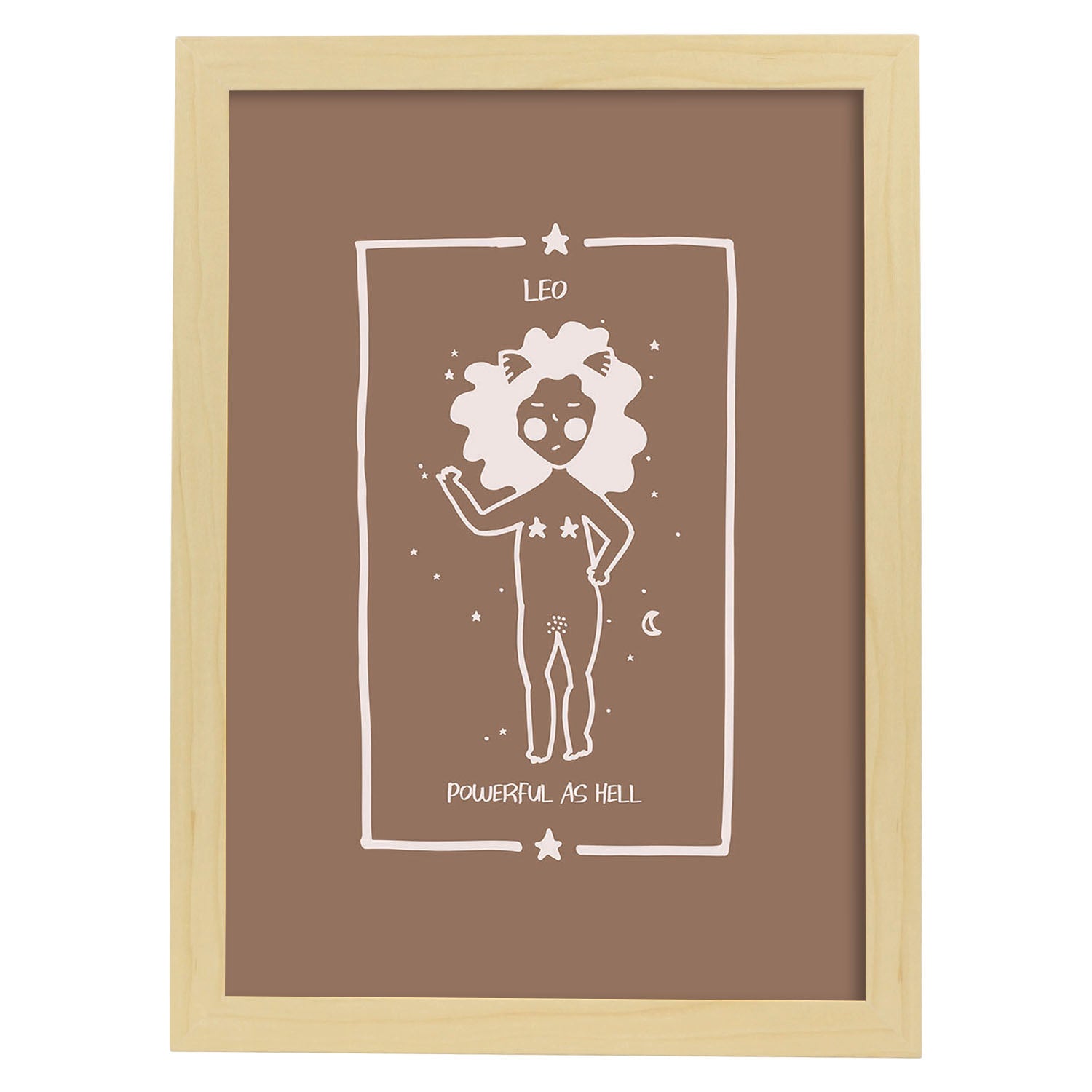 Lámina Leo. Pósters con ilustraciones femeninas de los signos del zodíaco.-Artwork-Nacnic-A3-Marco Madera clara-Nacnic Estudio SL