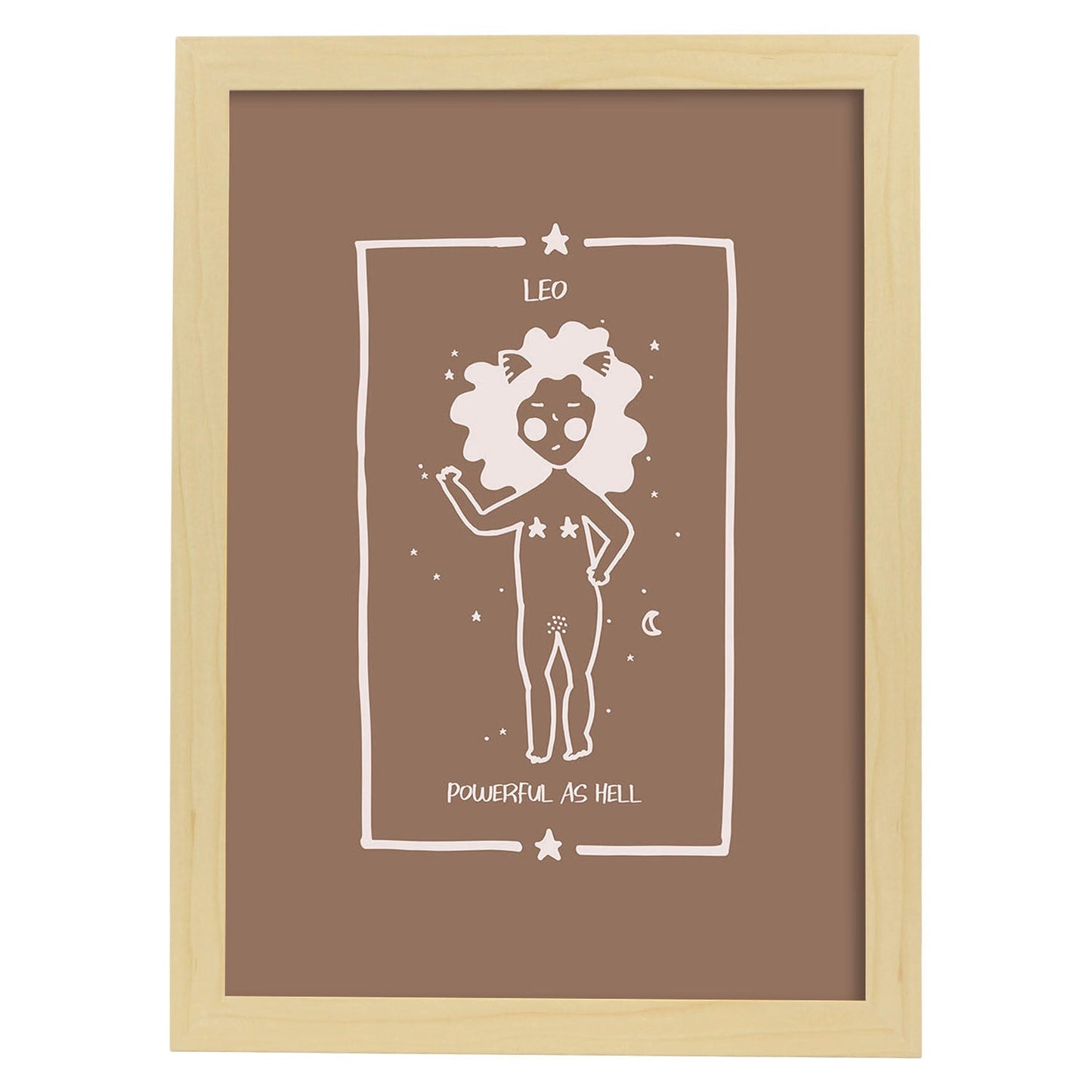 Lámina Leo. Pósters con ilustraciones femeninas de los signos del zodíaco.-Artwork-Nacnic-A4-Marco Madera clara-Nacnic Estudio SL