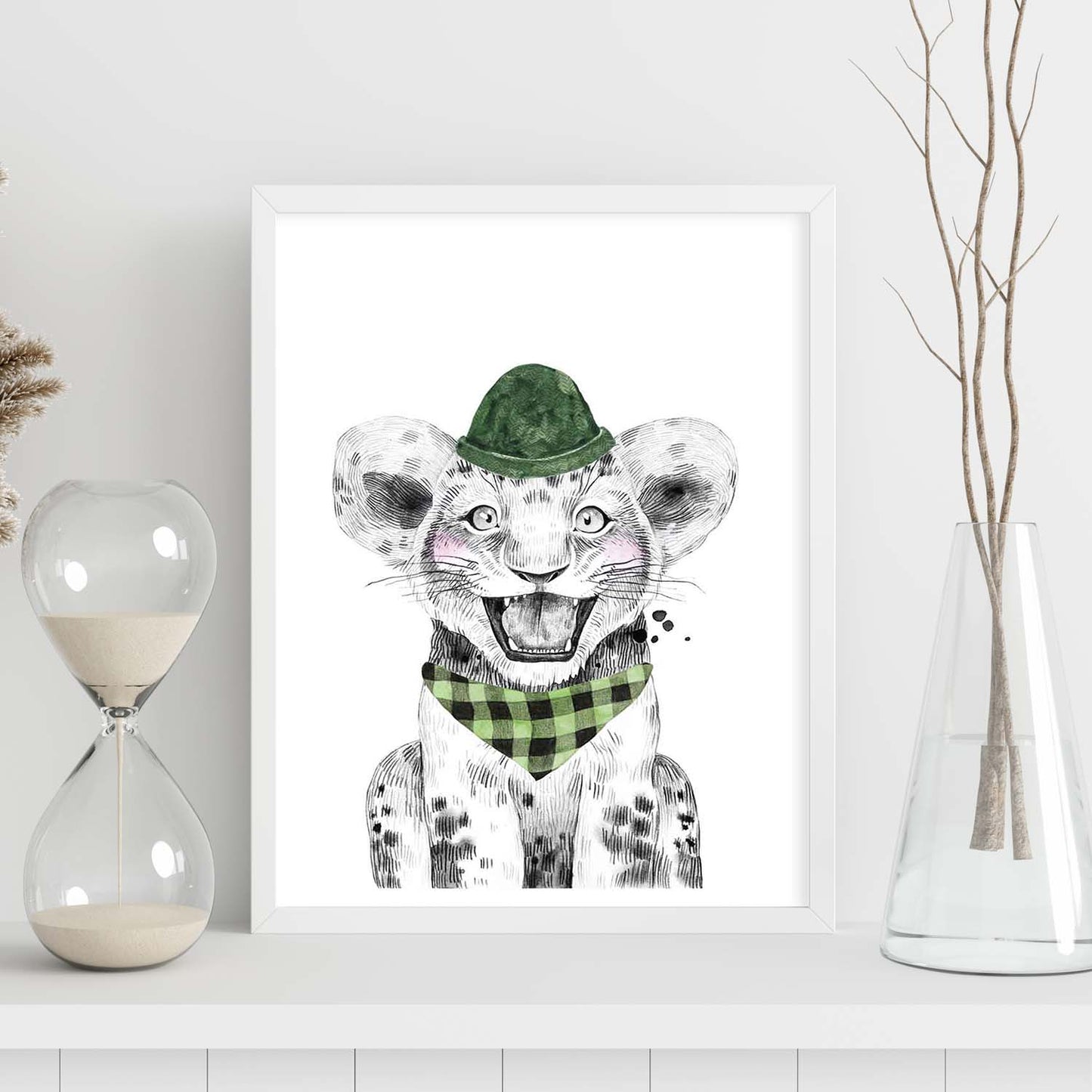 Lámina Leon infantil con gorro y bandana Poster animales infantiles-Artwork-Nacnic-Nacnic Estudio SL