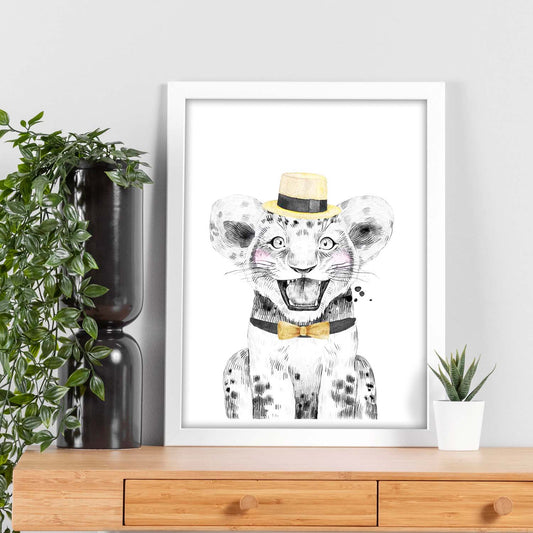 Lámina Leon infantil con sombrero y pajarita Poster animales infantiles-Artwork-Nacnic-Nacnic Estudio SL