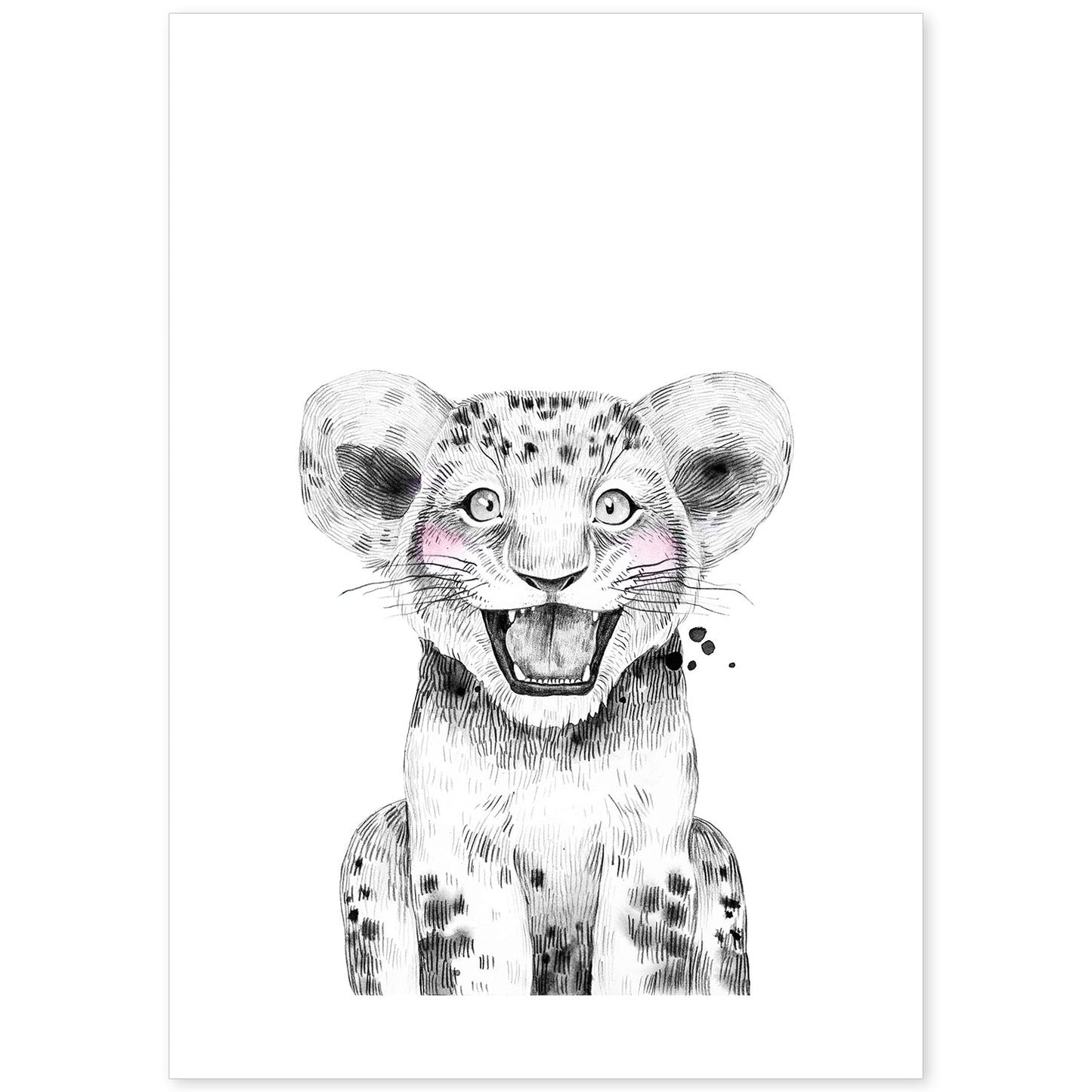 Lámina Leon infantil en blanco y negro Poster animales infantiles-Artwork-Nacnic-A4-Sin marco-Nacnic Estudio SL