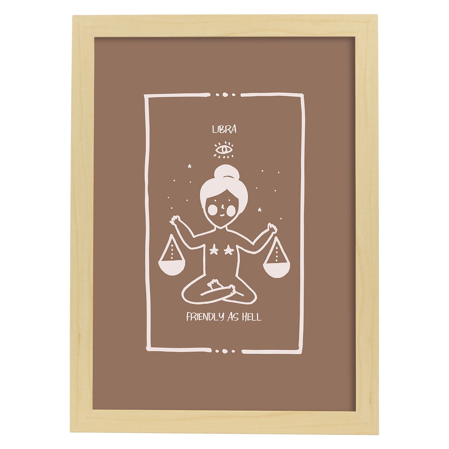 Lámina Libra. Pósters con ilustraciones femeninas de los signos del zodíaco.-Artwork-Nacnic-A4-Marco Madera clara-Nacnic Estudio SL