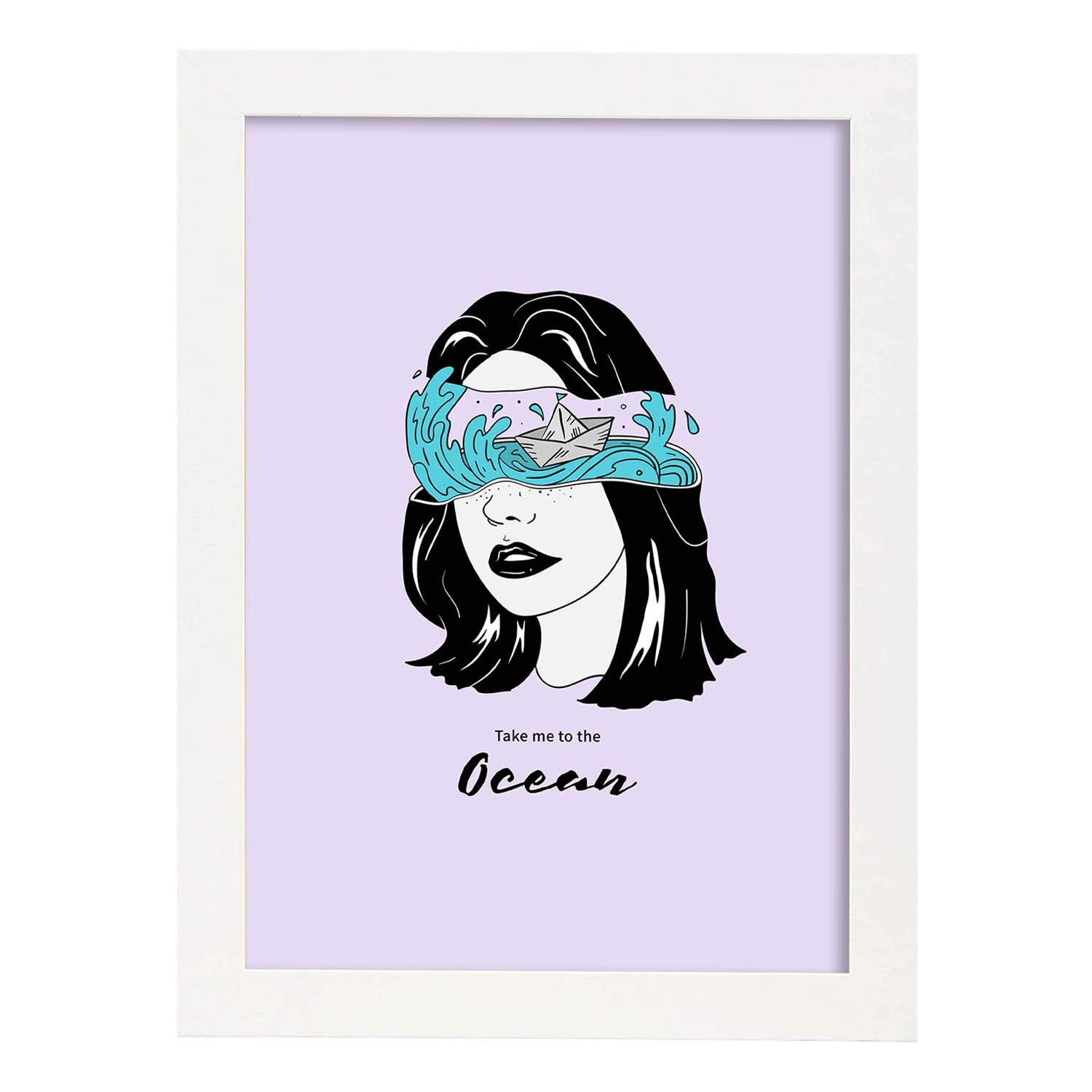 Lámina Llevame al mar. Pósters con ilustraciones artísticas de cabezas de mujer.-Artwork-Nacnic-A3-Marco Blanco-Nacnic Estudio SL