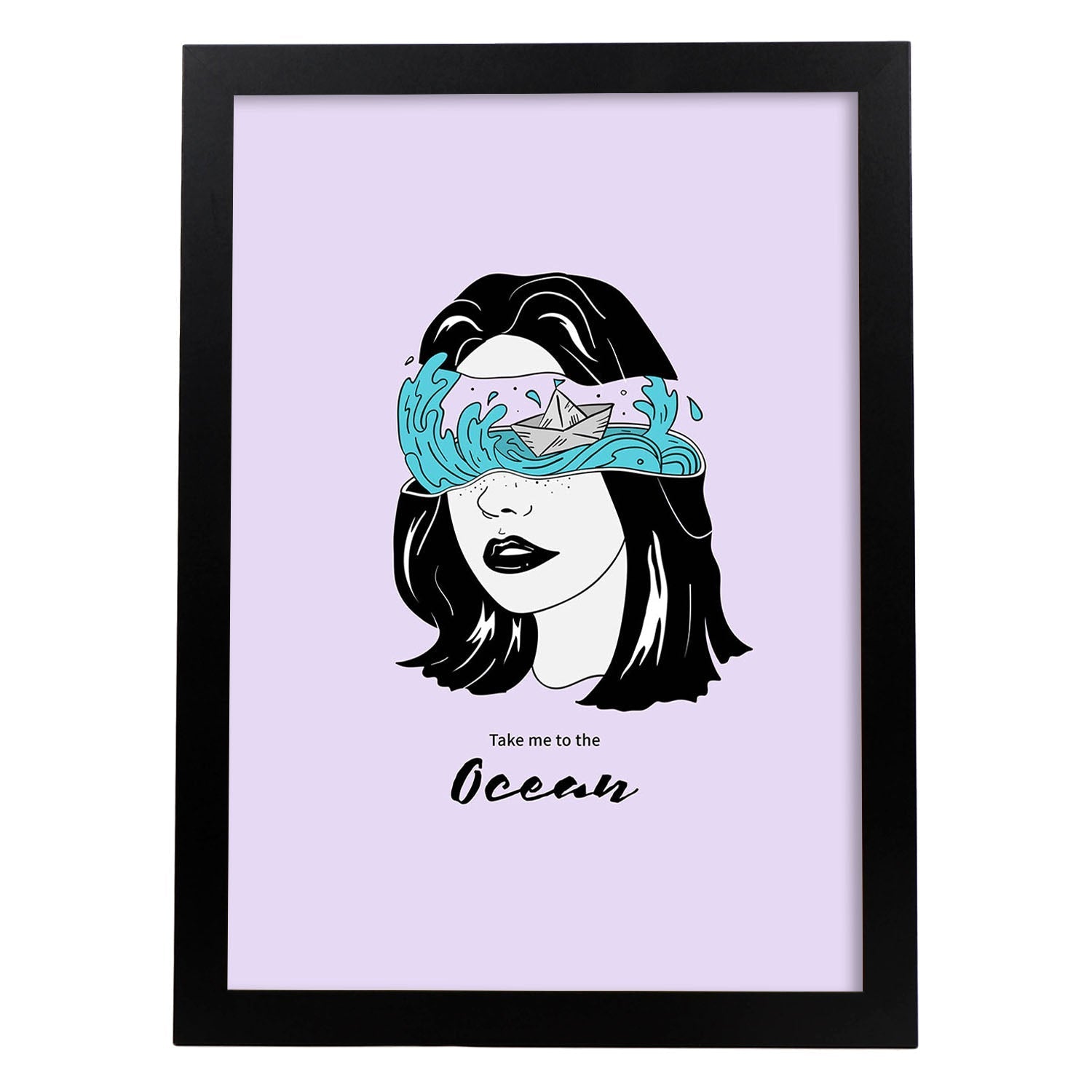 Lámina Llevame al mar. Pósters con ilustraciones artísticas de cabezas de mujer.-Artwork-Nacnic-A3-Marco Negro-Nacnic Estudio SL