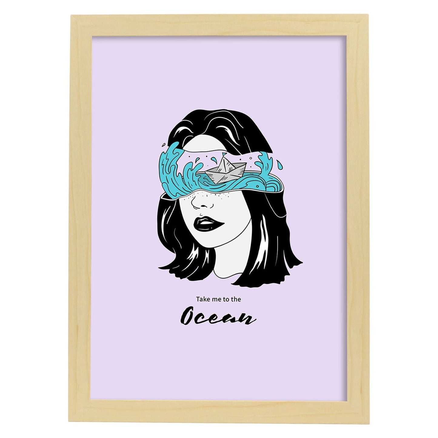 Lámina Llevame al mar. Pósters con ilustraciones artísticas de cabezas de mujer.-Artwork-Nacnic-A4-Marco Madera clara-Nacnic Estudio SL