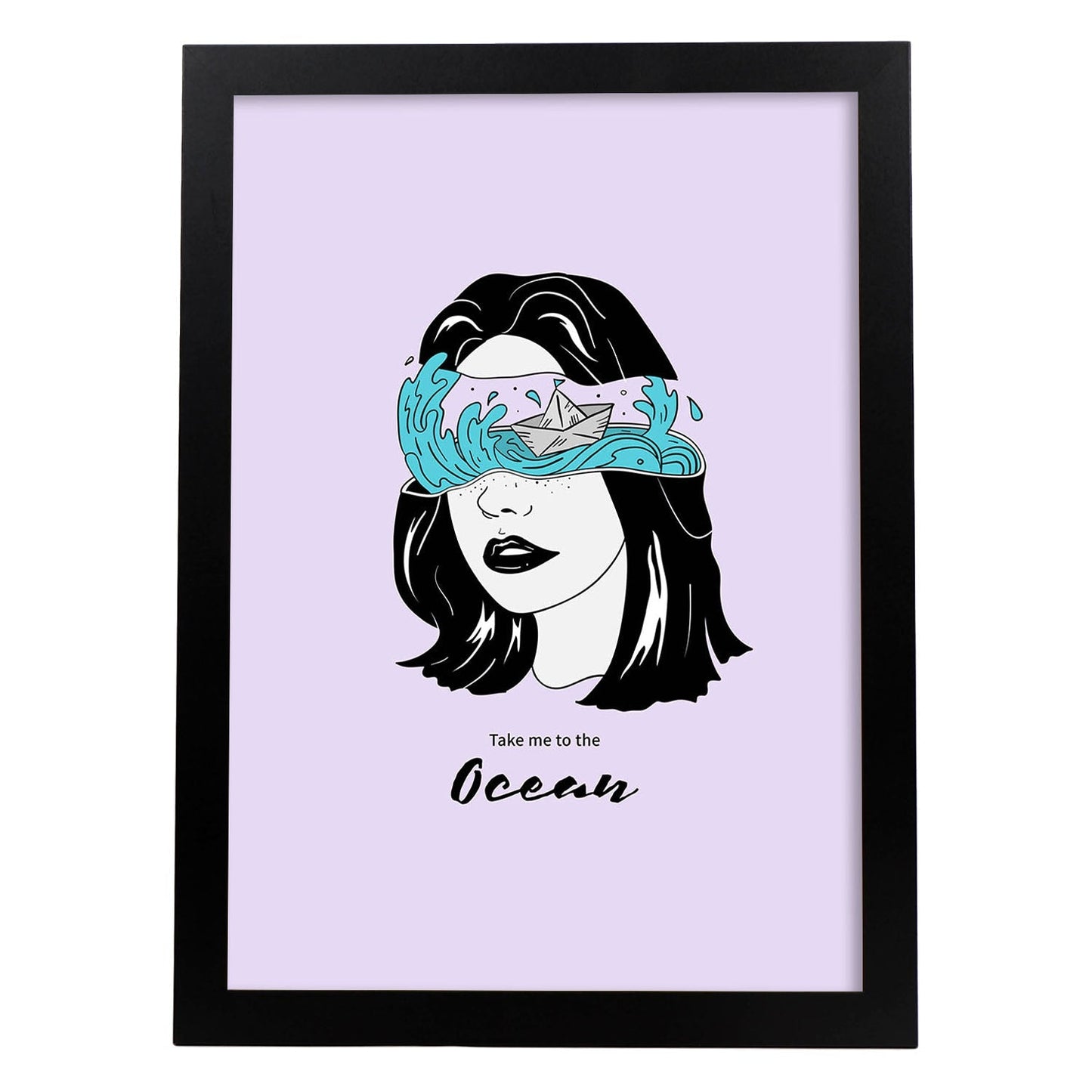 Lámina Llevame al mar. Pósters con ilustraciones artísticas de cabezas de mujer.-Artwork-Nacnic-A4-Marco Negro-Nacnic Estudio SL