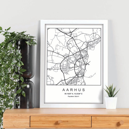 Lámina mapa de la ciudad Aarhus estilo nordico en blanco y negro.-Artwork-Nacnic-Nacnic Estudio SL
