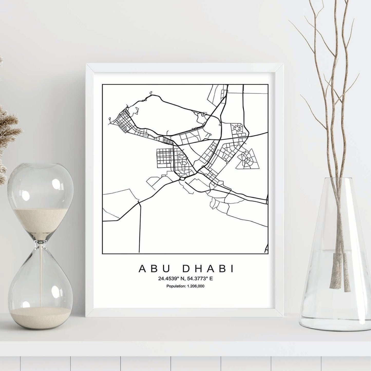 Lámina mapa de la ciudad Abu dhabi estilo nordico en blanco y negro.-Artwork-Nacnic-Nacnic Estudio SL
