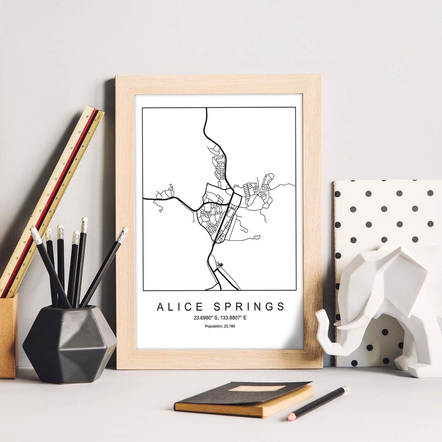 Lámina mapa de la ciudad Alice springs estilo nordico en blanco y negro.-Artwork-Nacnic-Nacnic Estudio SL