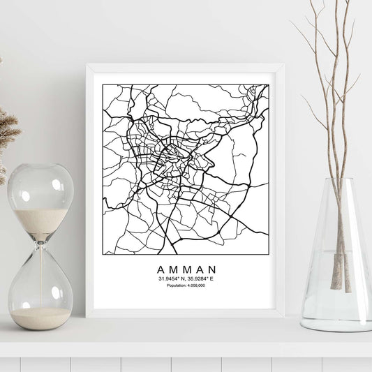 Lámina mapa de la ciudad Amman estilo nordico en blanco y negro.-Artwork-Nacnic-Nacnic Estudio SL