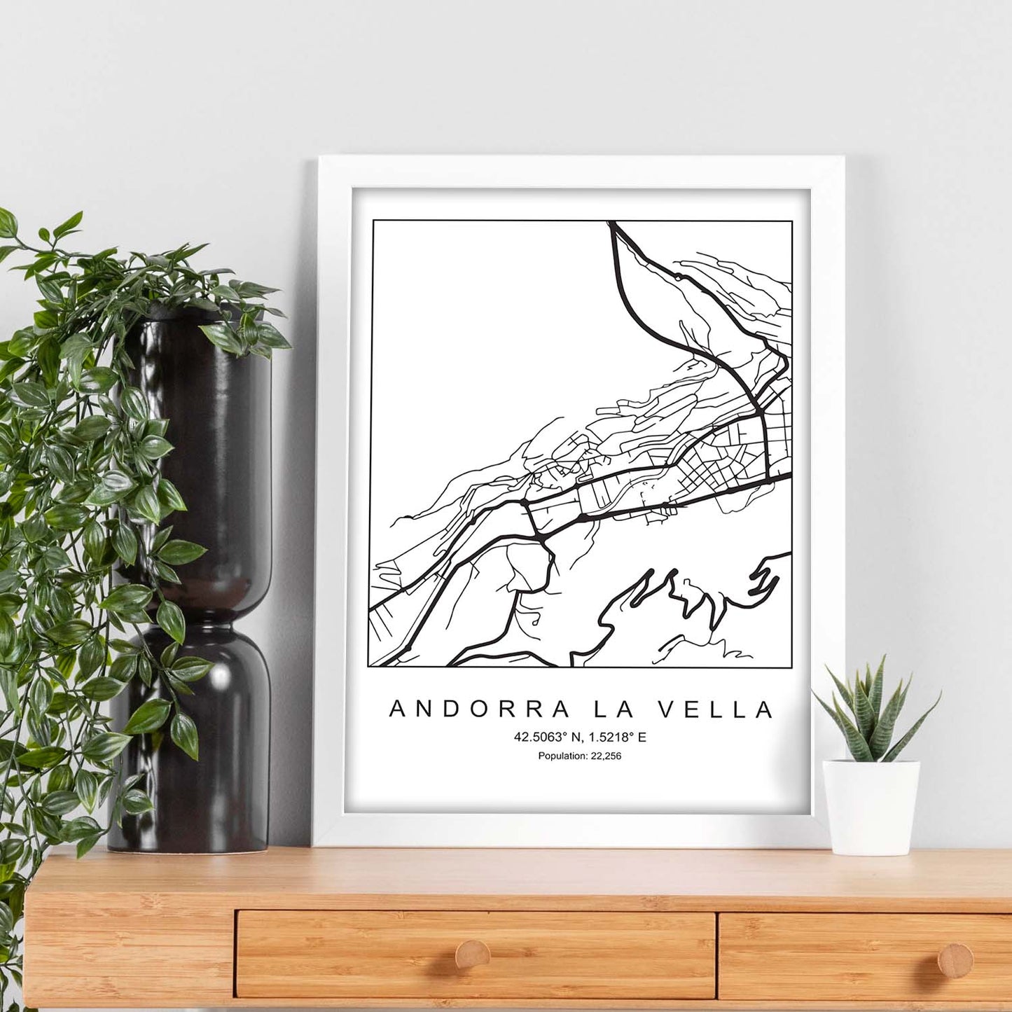 Lámina mapa de la ciudad Andorra la vella estilo nordico en blanco y negro.-Artwork-Nacnic-Nacnic Estudio SL
