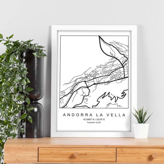 Lámina mapa de la ciudad Andorra la vella estilo nordico en blanco y negro.-Artwork-Nacnic-Nacnic Estudio SL