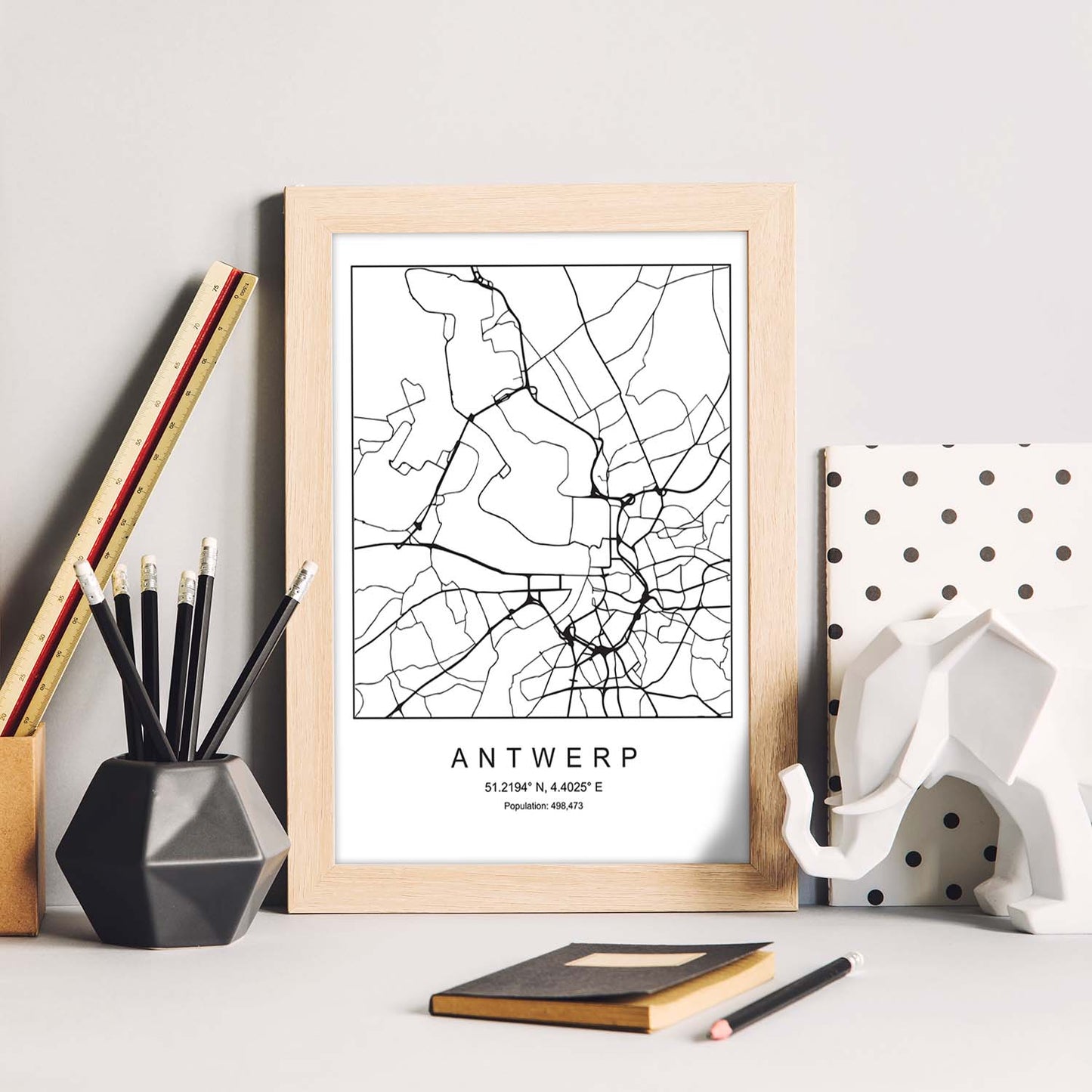 Lámina mapa de la ciudad Antwerp estilo nordico en blanco y negro.-Artwork-Nacnic-Nacnic Estudio SL