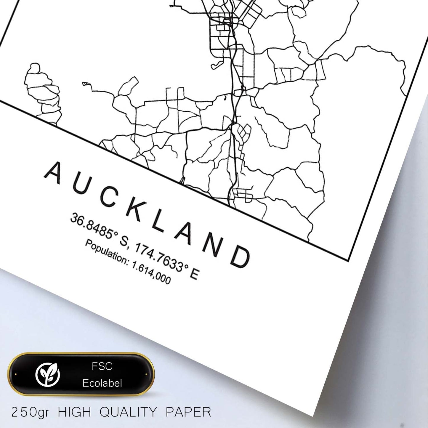 Lámina mapa de la ciudad Auckland estilo nordico en blanco y negro.-Artwork-Nacnic-Nacnic Estudio SL