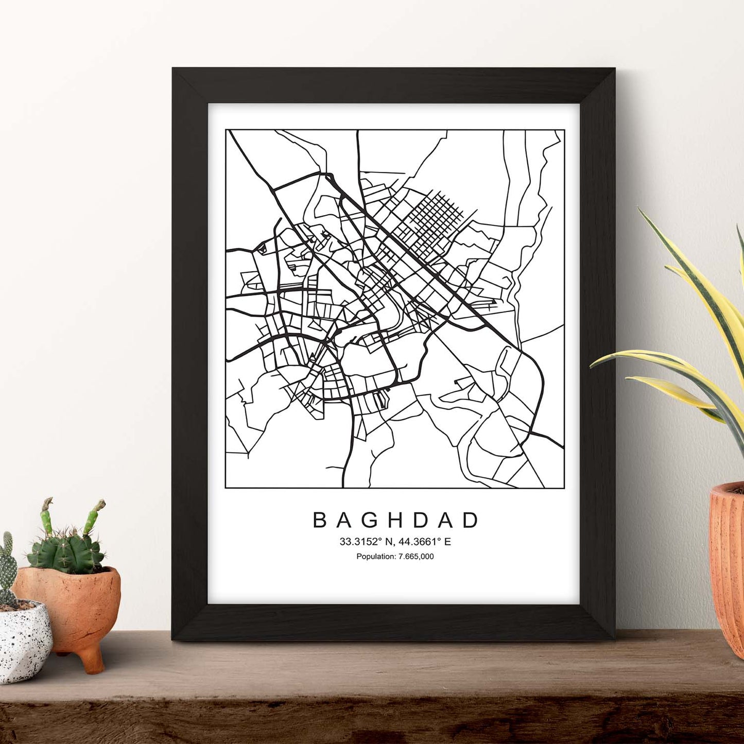 Lámina mapa de la ciudad Baghdad estilo nordico en blanco y negro.-Artwork-Nacnic-Nacnic Estudio SL