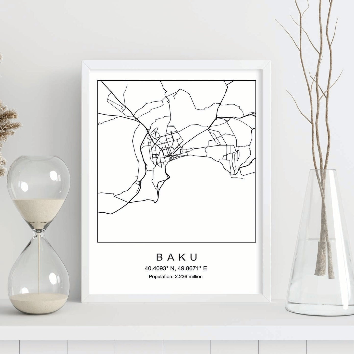 Lámina mapa de la ciudad Baku estilo nordico en blanco y negro.-Artwork-Nacnic-Nacnic Estudio SL