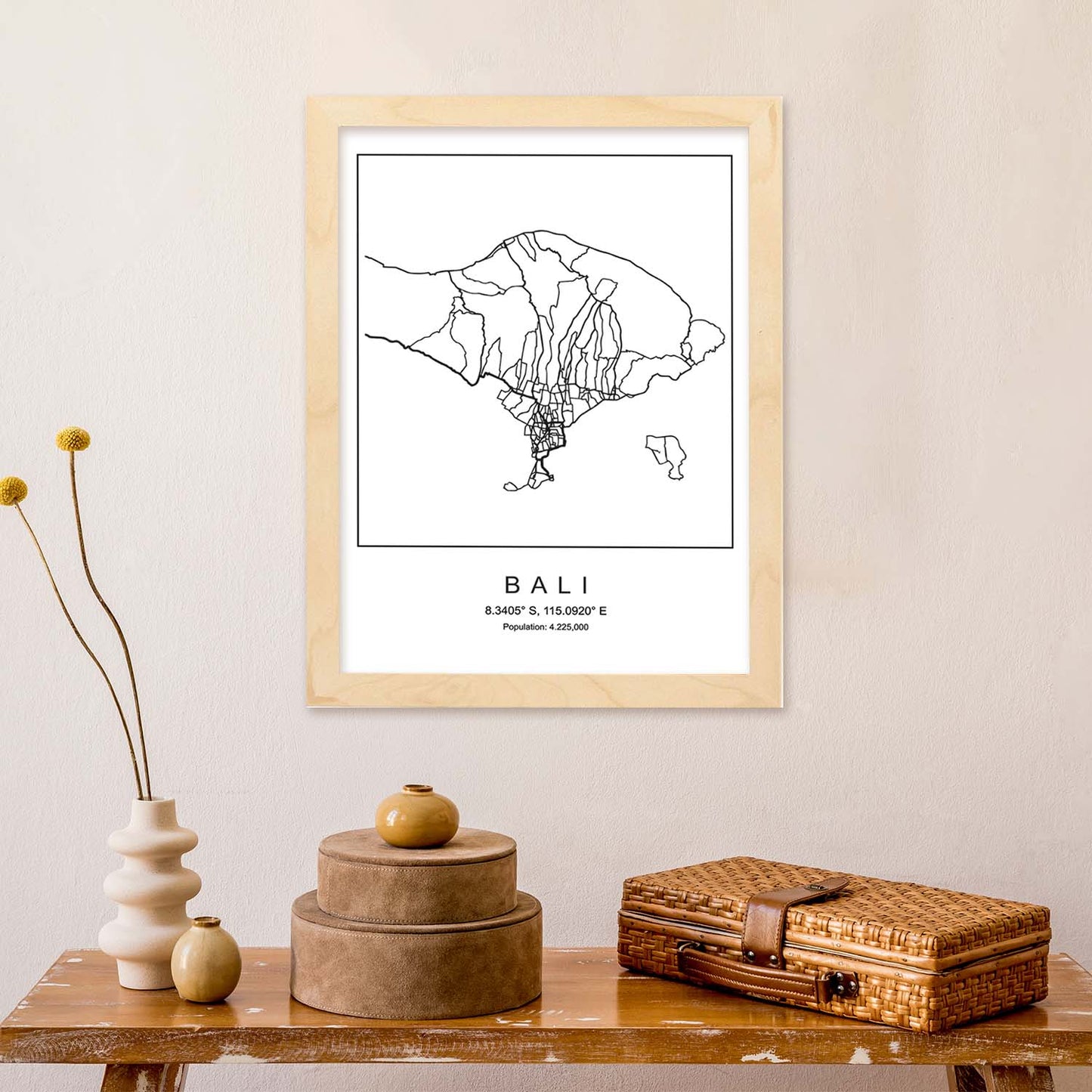 Lámina mapa de la ciudad Bali estilo nordico en blanco y negro.-Artwork-Nacnic-Nacnic Estudio SL