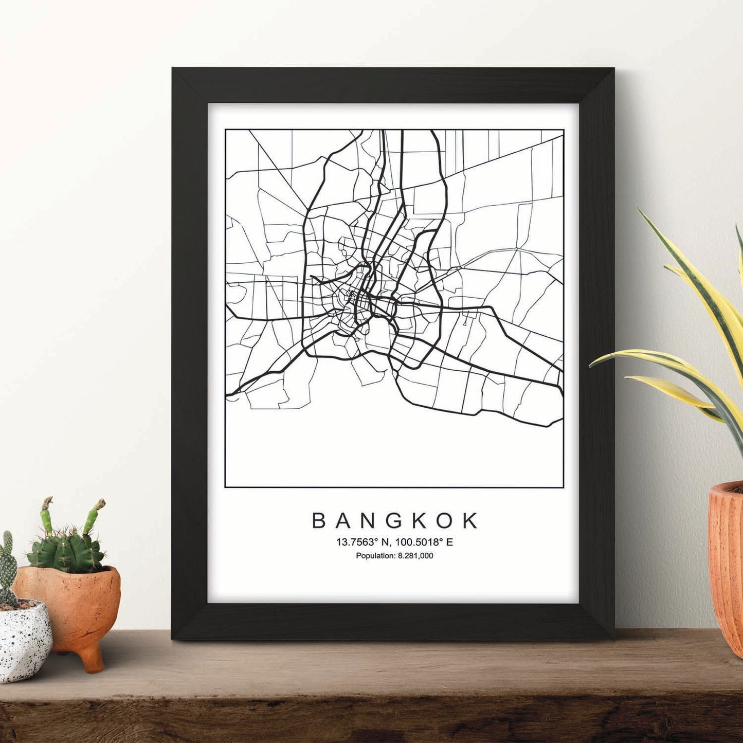 Lámina mapa de la ciudad Bangkok estilo nordico en blanco y negro.-Artwork-Nacnic-Nacnic Estudio SL