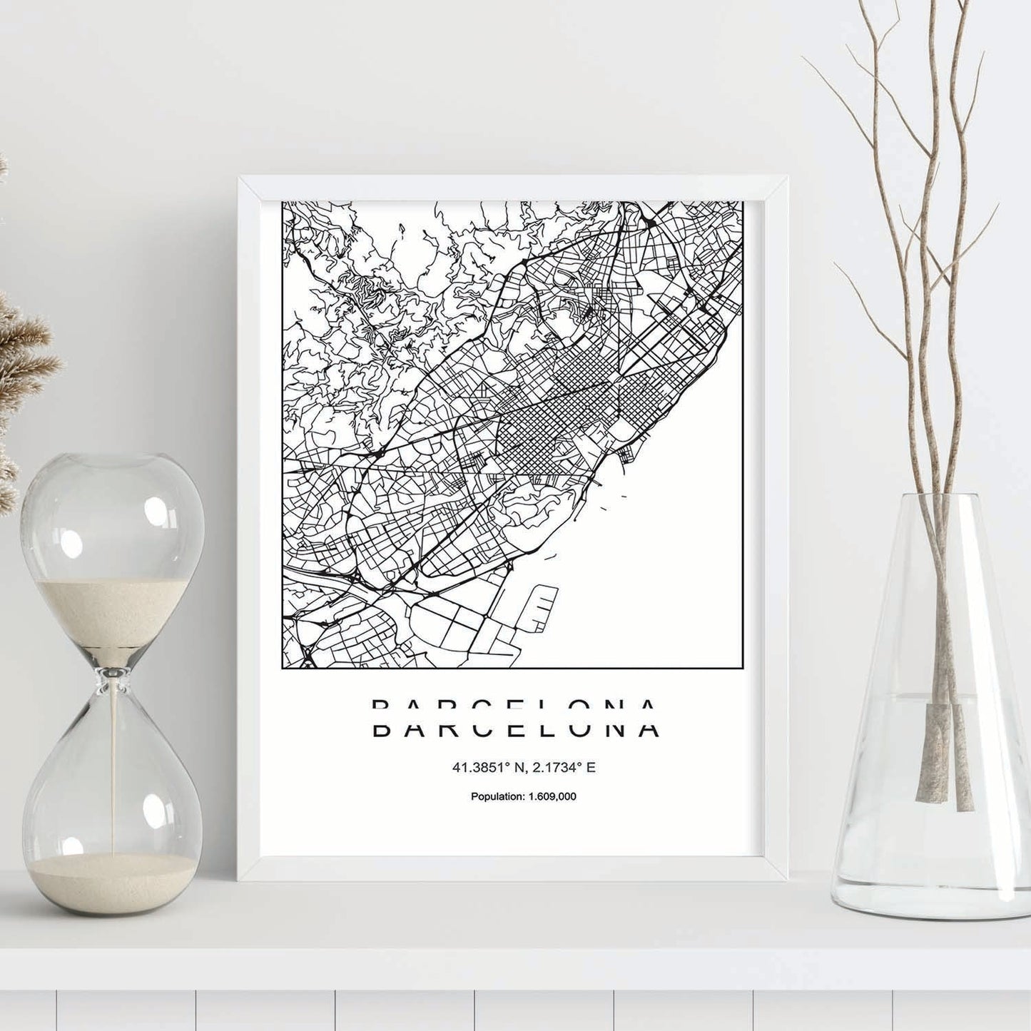 Lámina mapa de la ciudad Barcelona estilo nordico en blanco y negro.-Artwork-Nacnic-Nacnic Estudio SL