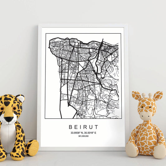 Lámina mapa de la ciudad Beirut estilo nordico en blanco y negro.-Artwork-Nacnic-Nacnic Estudio SL