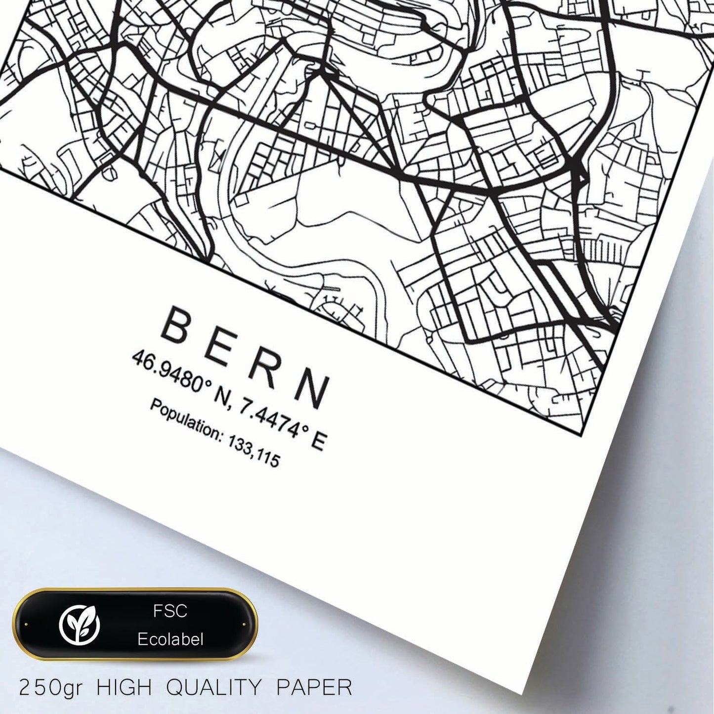 Lámina mapa de la ciudad Bern estilo nordico en blanco y negro.-Artwork-Nacnic-Nacnic Estudio SL