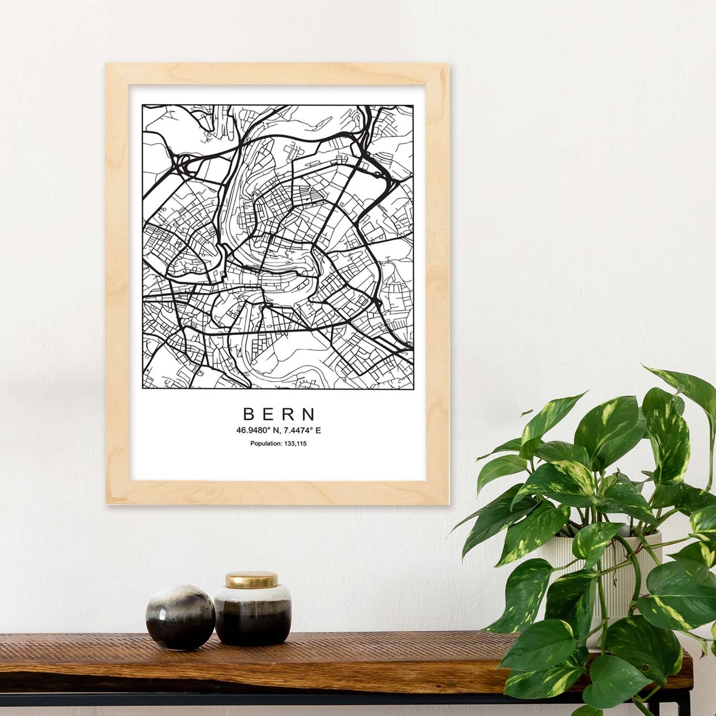 Lámina mapa de la ciudad Bern estilo nordico en blanco y negro.-Artwork-Nacnic-Nacnic Estudio SL