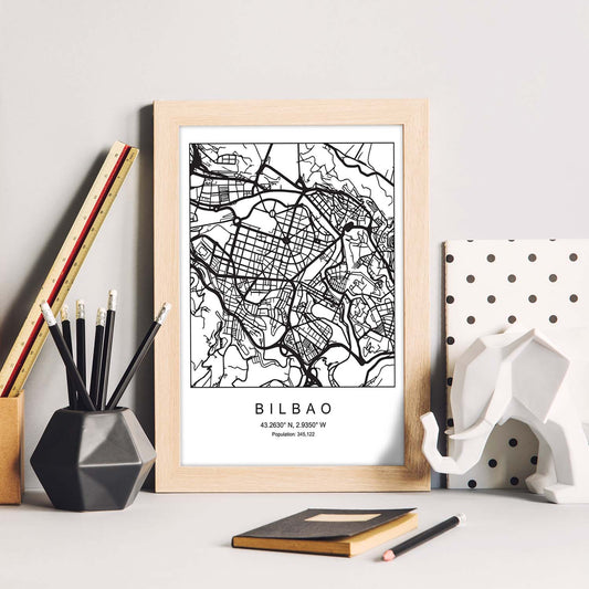 Lámina mapa de la ciudad Bilbao estilo nordico en blanco y negro.-Artwork-Nacnic-Nacnic Estudio SL