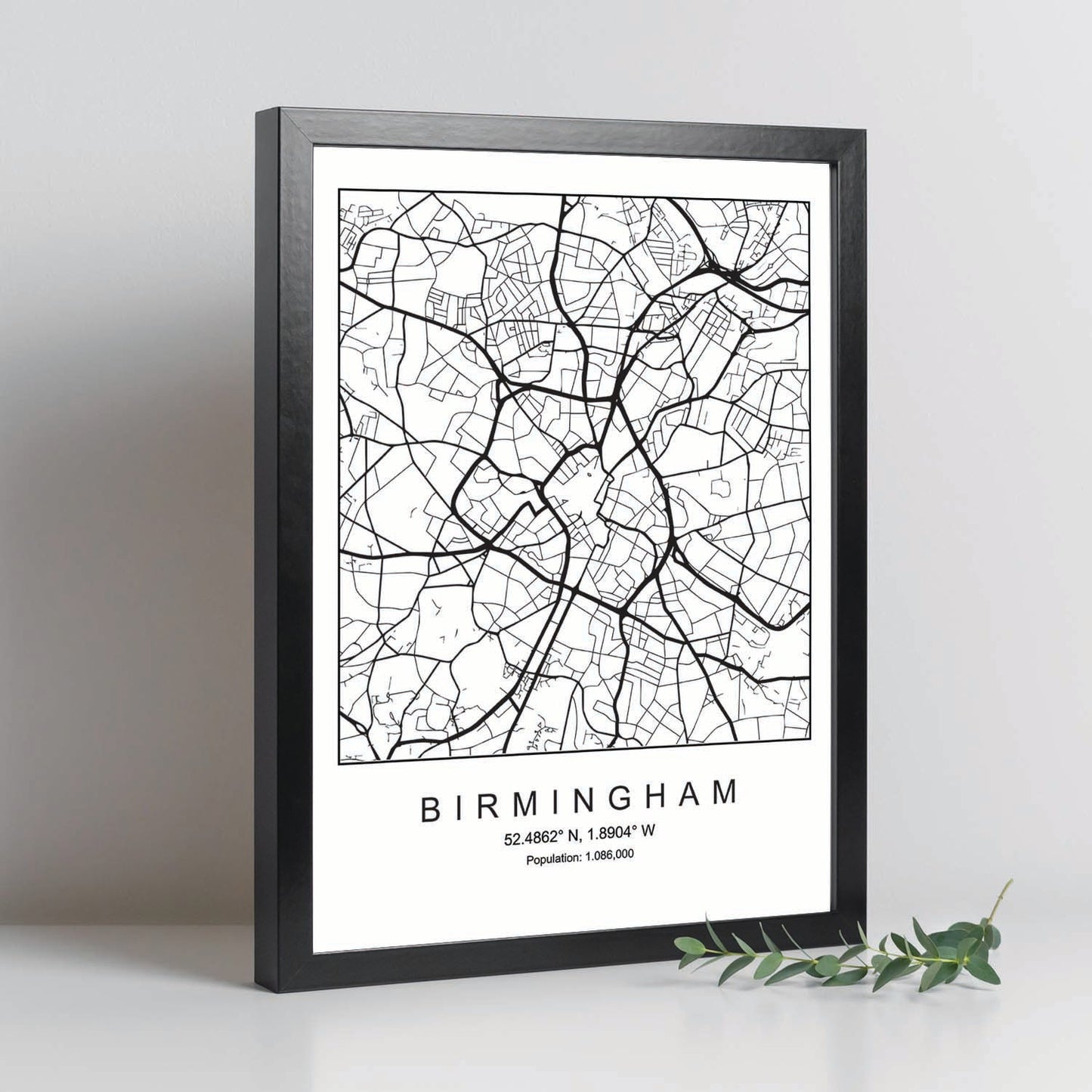 Lámina mapa de la ciudad Birmingham estilo nordico en blanco y negro.-Artwork-Nacnic-Nacnic Estudio SL