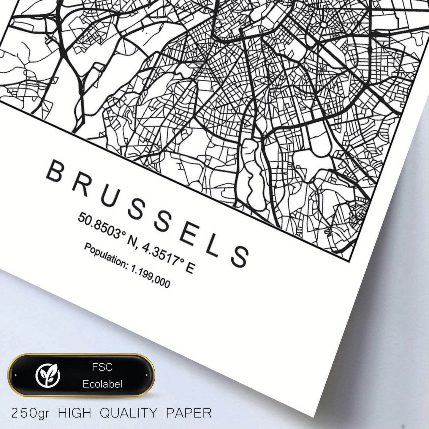 Lámina mapa de la ciudad Brussels estilo nordico en blanco y negro.-Artwork-Nacnic-Nacnic Estudio SL
