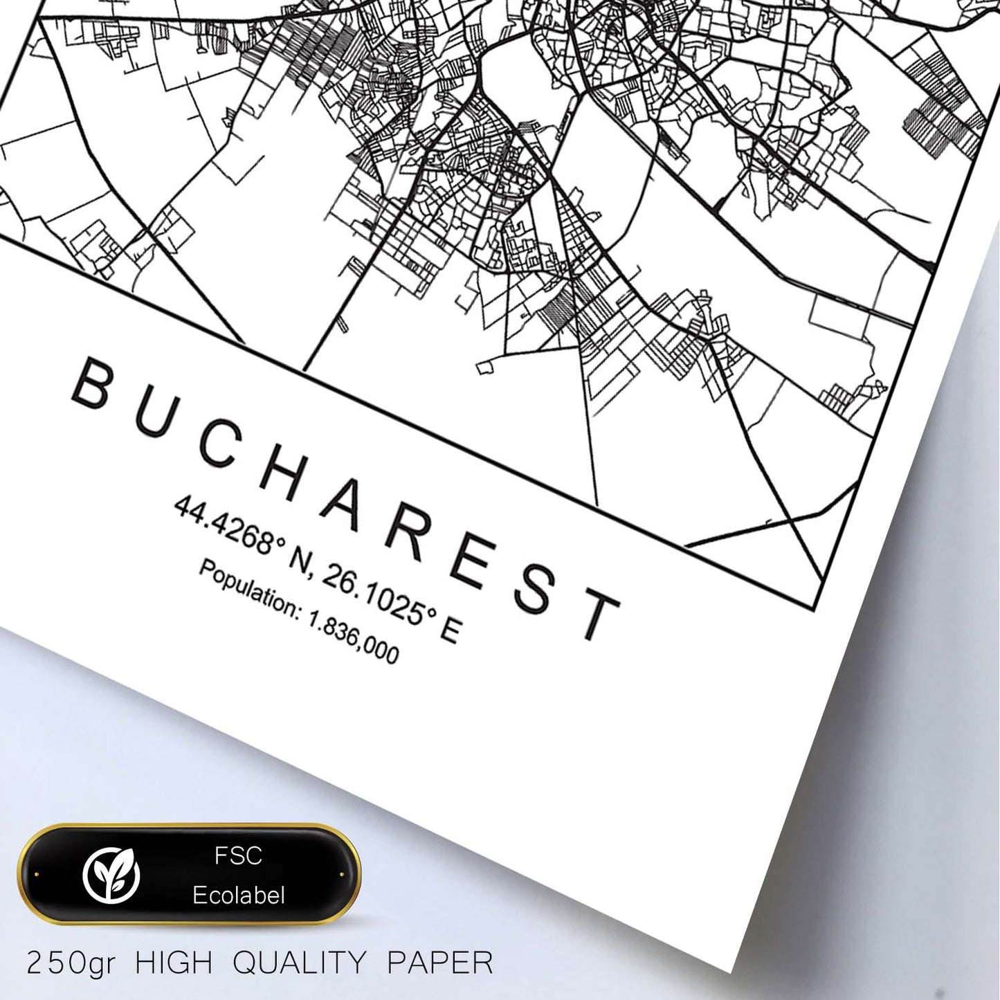 Lámina mapa de la ciudad Bucharest estilo nordico en blanco y negro.-Artwork-Nacnic-Nacnic Estudio SL