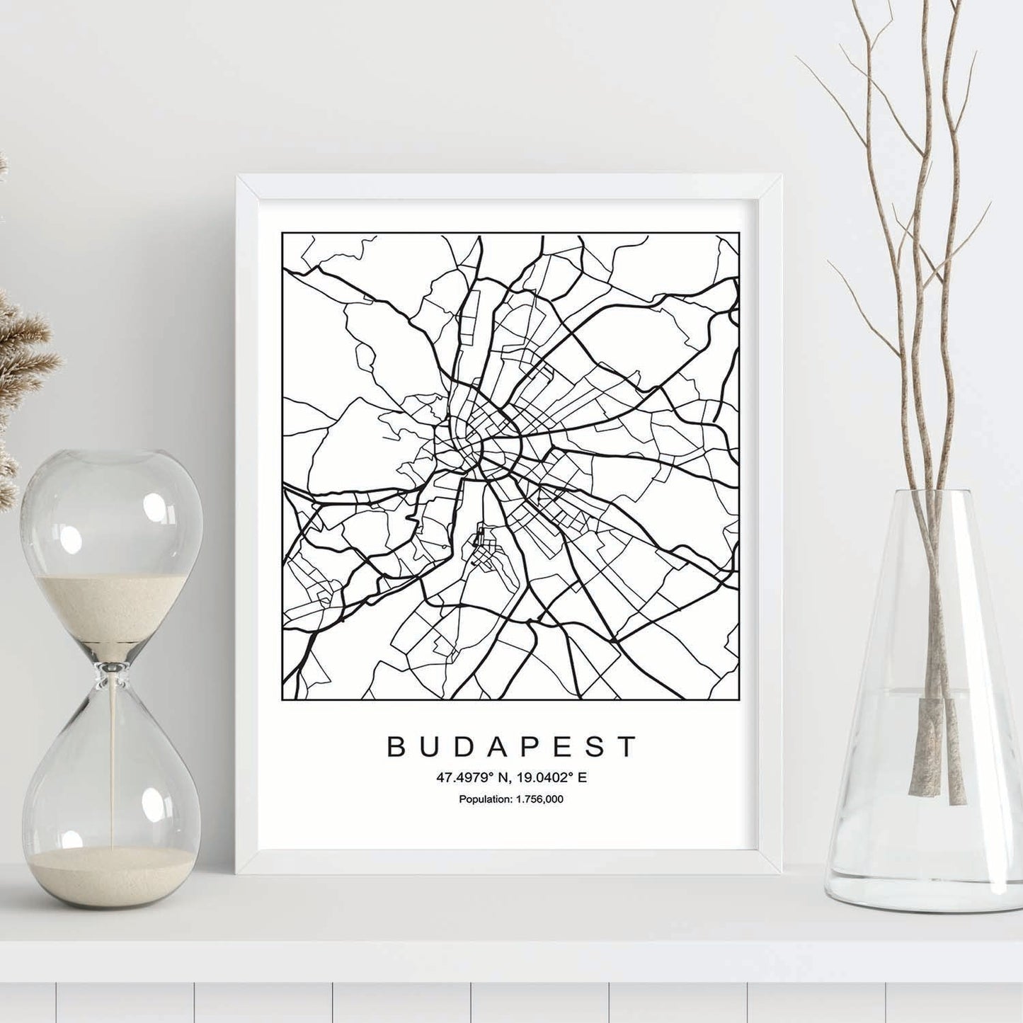 Lámina mapa de la ciudad Budapest estilo nordico en blanco y negro.-Artwork-Nacnic-Nacnic Estudio SL