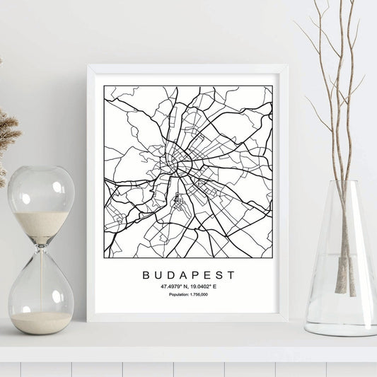 Lámina mapa de la ciudad Budapest estilo nordico en blanco y negro.-Artwork-Nacnic-Nacnic Estudio SL