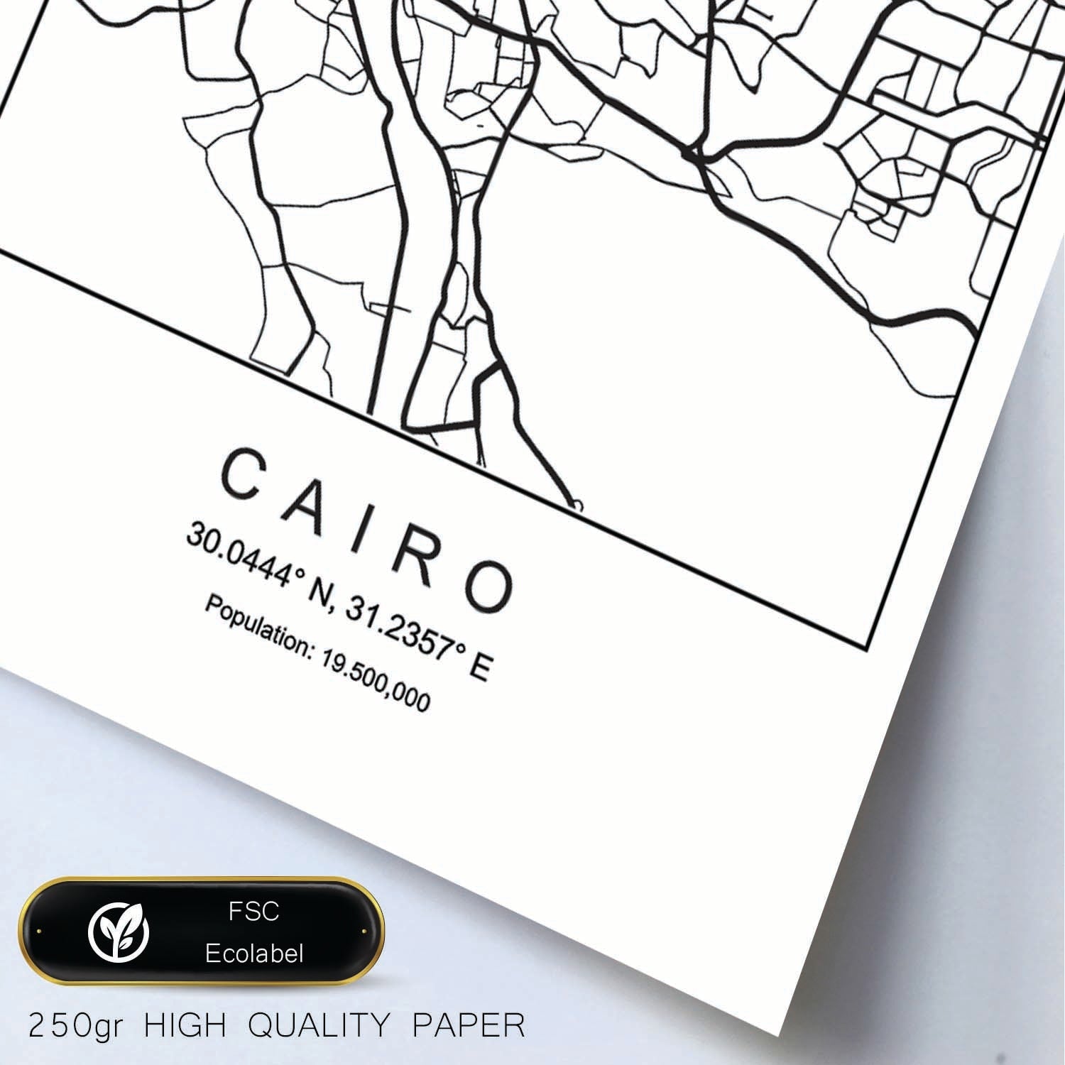 Lámina mapa de la ciudad Cairo estilo nordico en blanco y negro.-Artwork-Nacnic-Nacnic Estudio SL