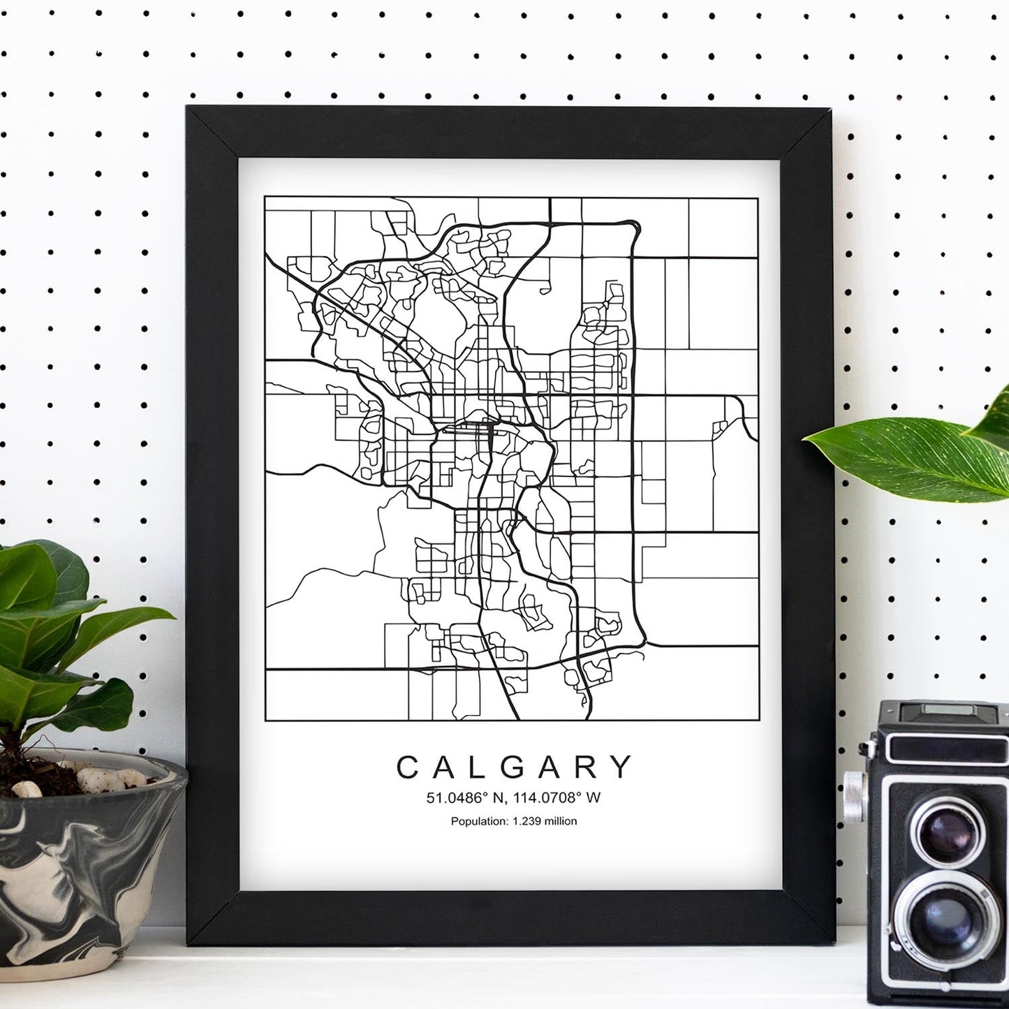 Lámina mapa de la ciudad Calgary estilo nordico en blanco y negro.-Artwork-Nacnic-Nacnic Estudio SL