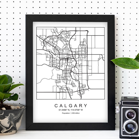 Lámina mapa de la ciudad Calgary estilo nordico en blanco y negro.-Artwork-Nacnic-Nacnic Estudio SL