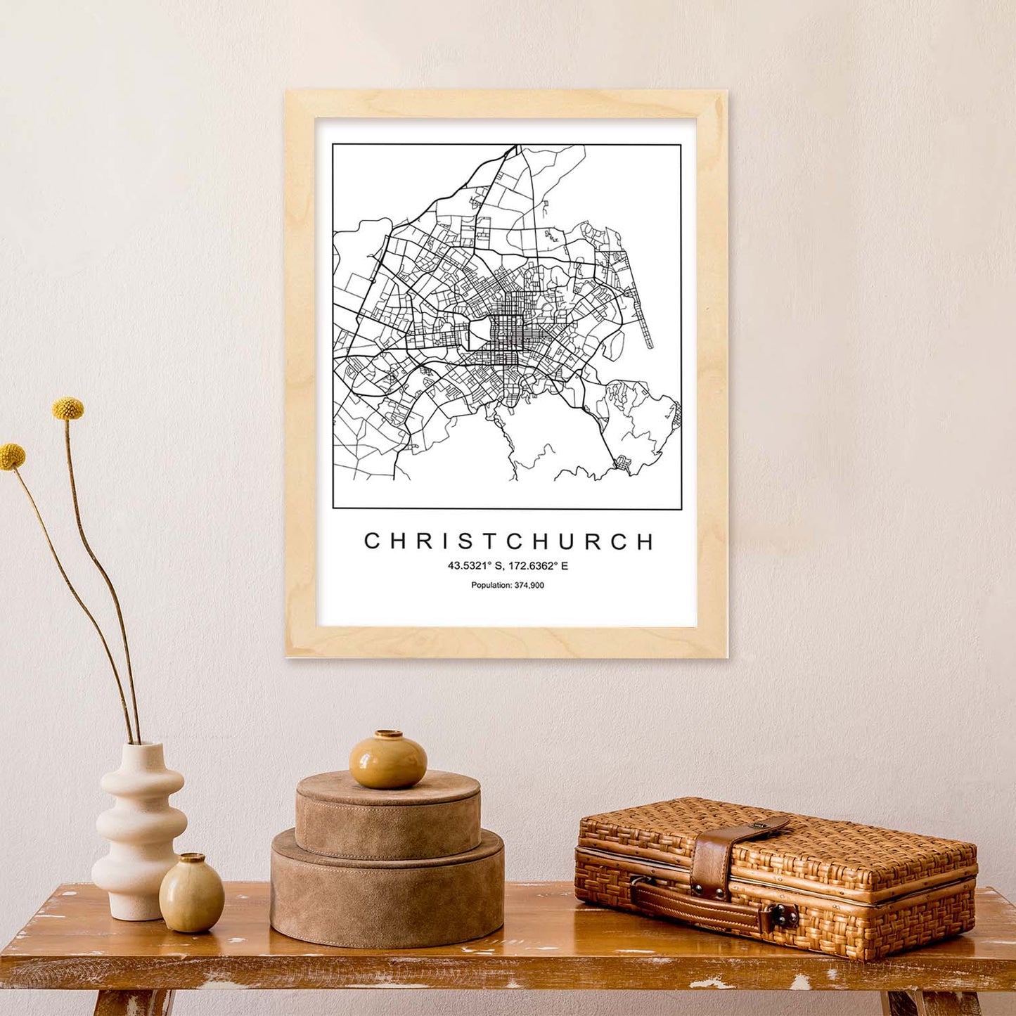 Lámina mapa de la ciudad Christchurch estilo nordico en blanco y negro.-Artwork-Nacnic-Nacnic Estudio SL