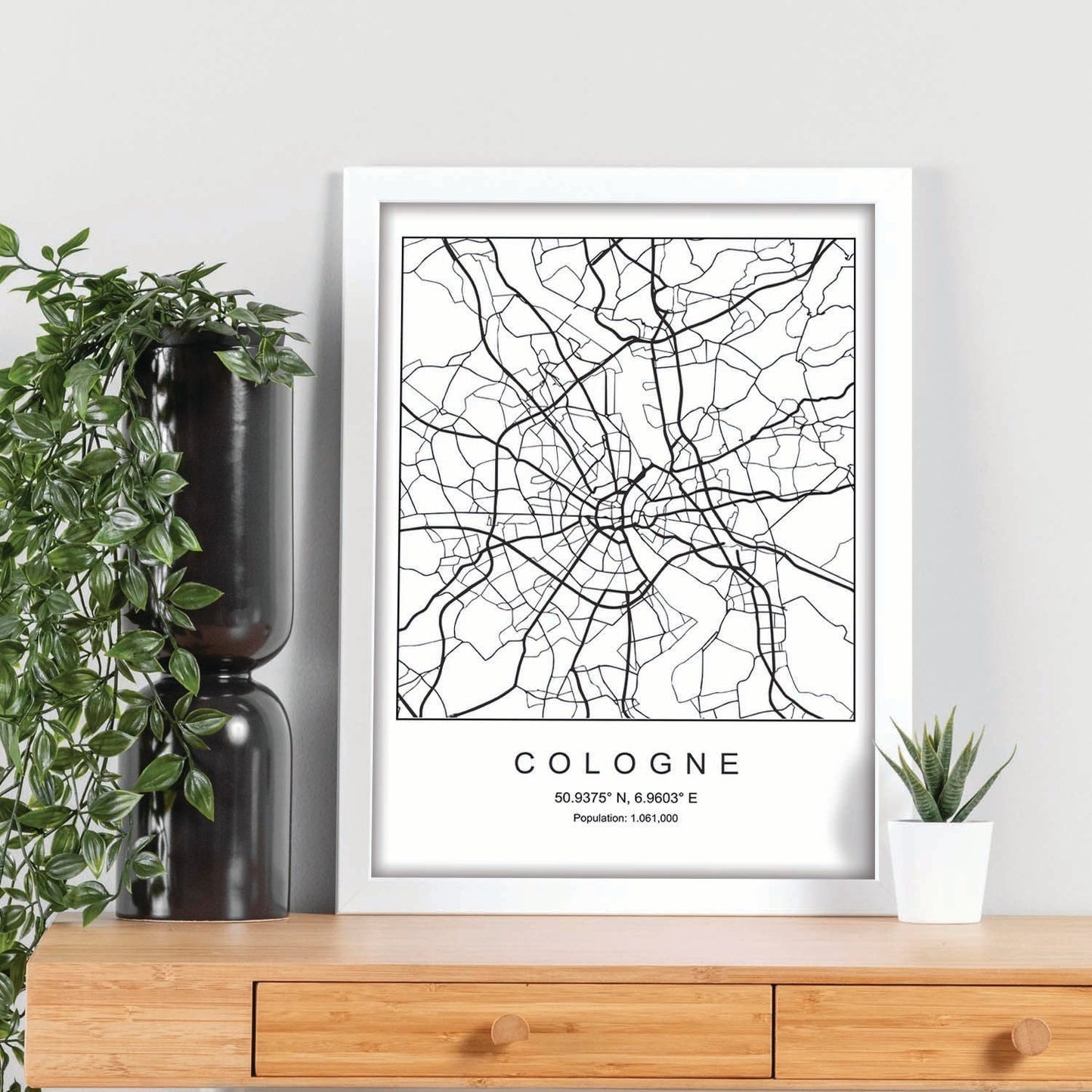 Lámina mapa de la ciudad Cologne estilo nordico en blanco y negro.-Artwork-Nacnic-Nacnic Estudio SL