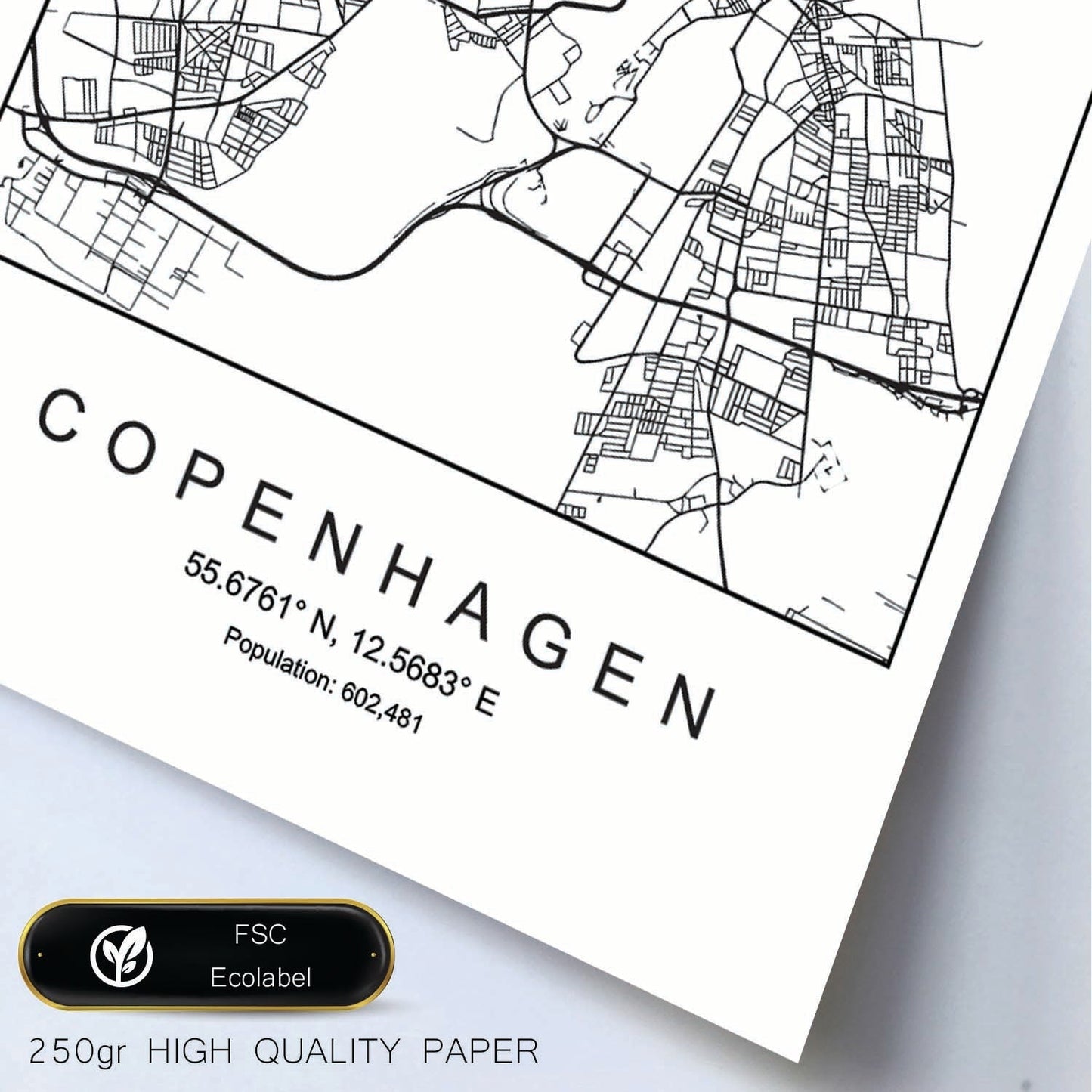 Lámina mapa de la ciudad Copenhagen estilo nordico en blanco y negro.-Artwork-Nacnic-Nacnic Estudio SL