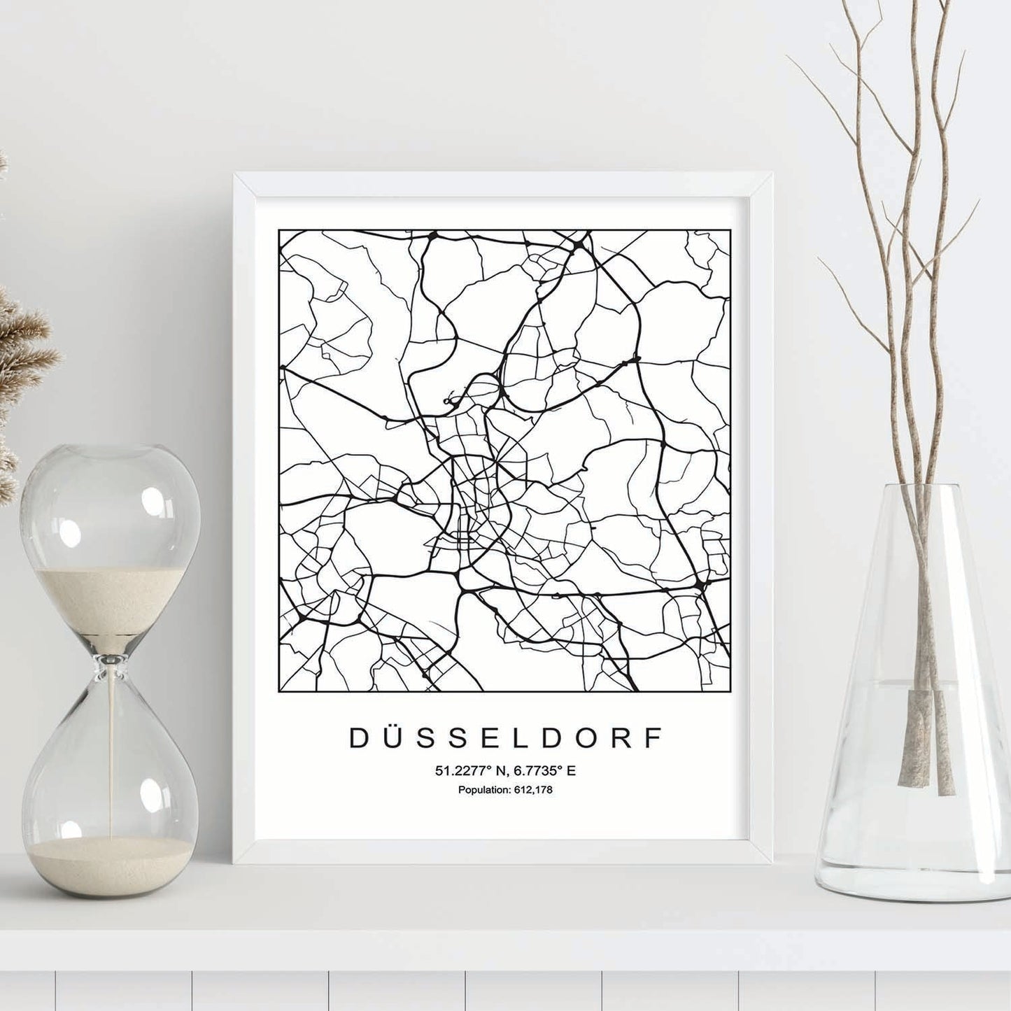 Lámina mapa de la ciudad Dusseldorf estilo nordico en blanco y negro.-Artwork-Nacnic-Nacnic Estudio SL