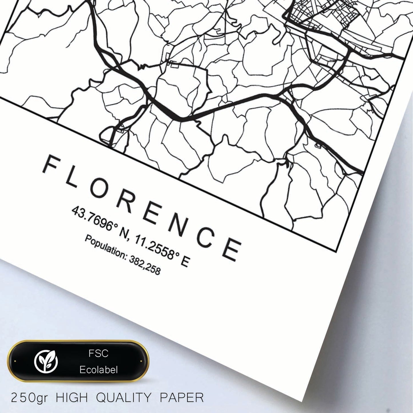 Lámina mapa de la ciudad Florence estilo nordico en blanco y negro.-Artwork-Nacnic-Nacnic Estudio SL