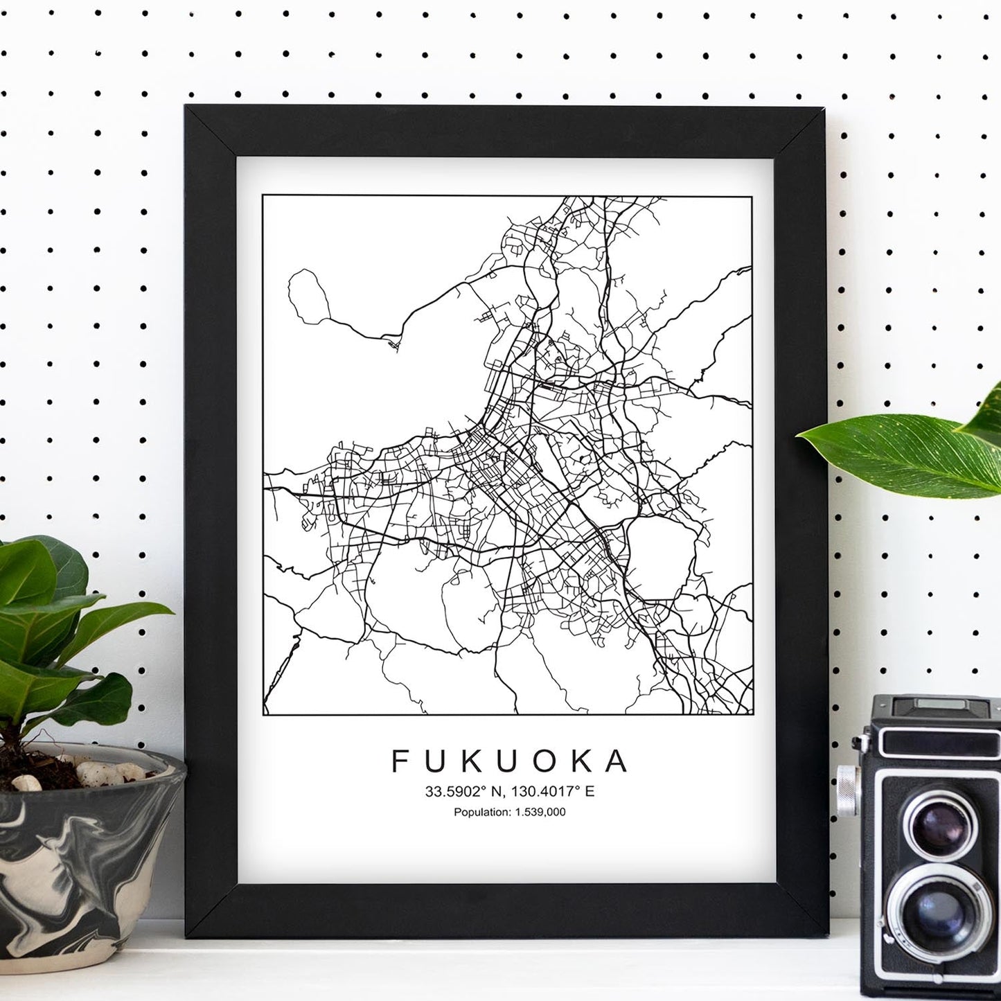 Lámina mapa de la ciudad Fukuoka estilo nordico en blanco y negro.-Artwork-Nacnic-Nacnic Estudio SL