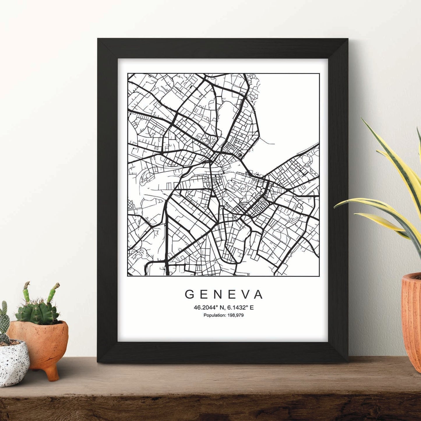 Lámina mapa de la ciudad Geneva estilo nordico en blanco y negro.-Artwork-Nacnic-Nacnic Estudio SL