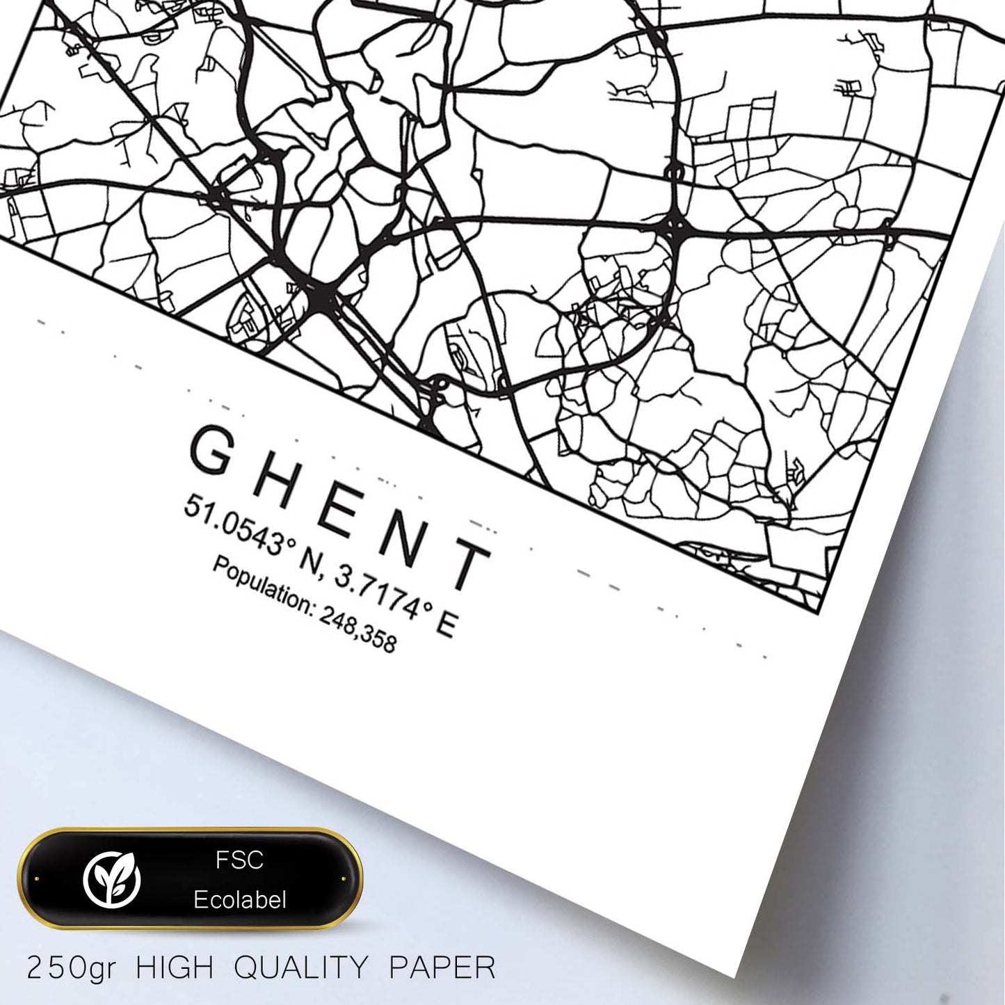 Lámina mapa de la ciudad Ghent estilo nordico en blanco y negro.-Artwork-Nacnic-Nacnic Estudio SL