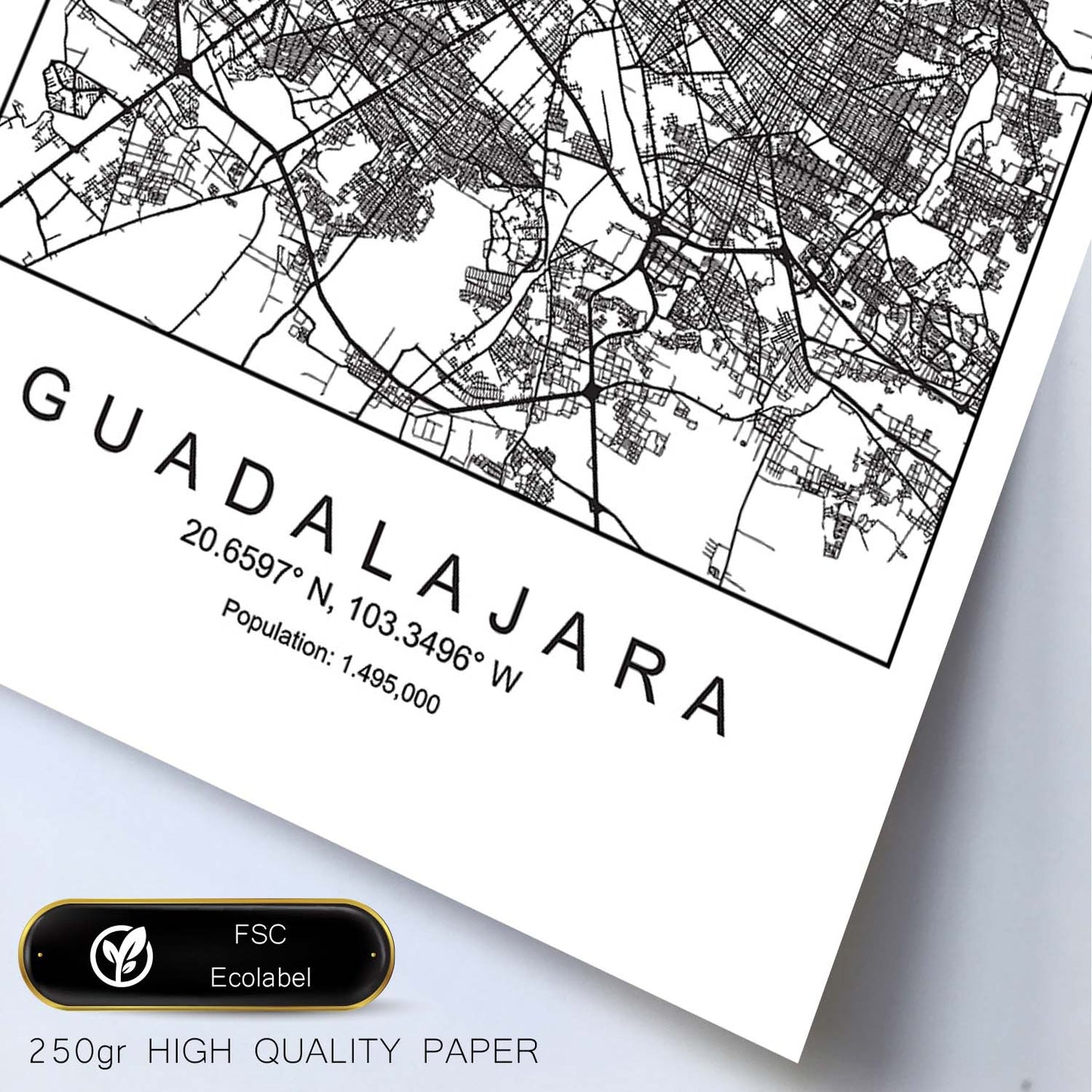 Lámina mapa de la ciudad Guadalajara estilo nordico en blanco y negro.-Artwork-Nacnic-Nacnic Estudio SL