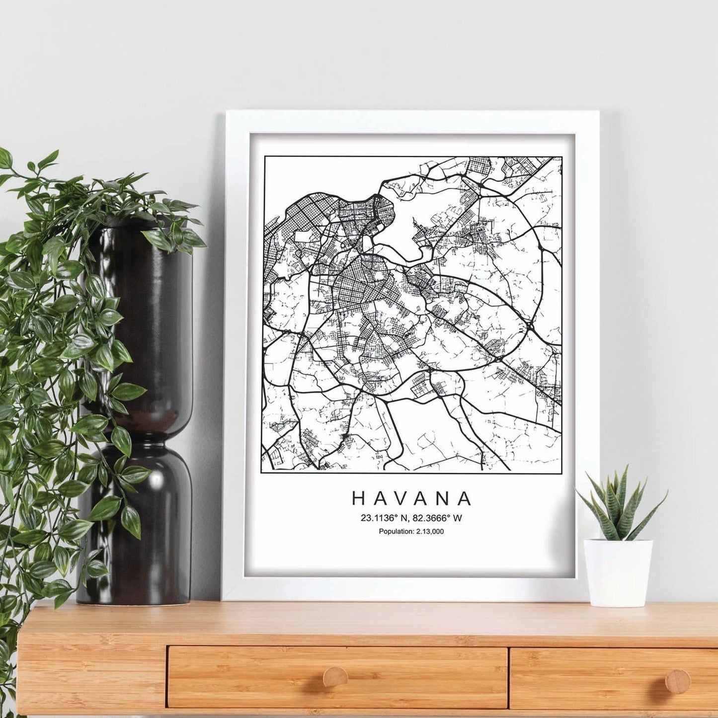 Lámina mapa de la ciudad Havana estilo nordico en blanco y negro.-Artwork-Nacnic-Nacnic Estudio SL