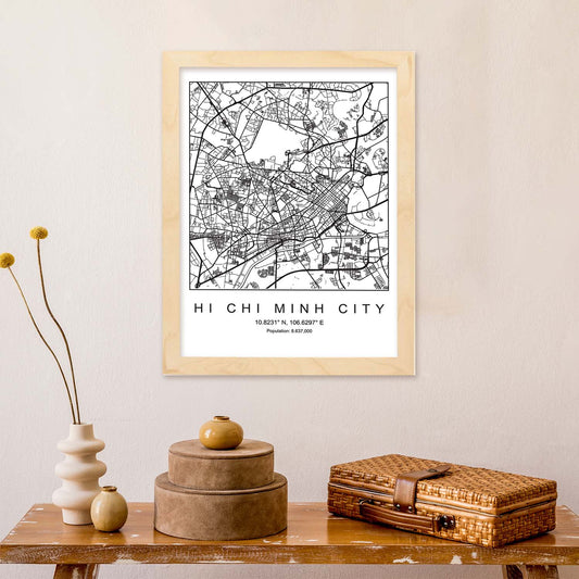 Lámina mapa de la ciudad Hi chi minh estilo nordico en blanco y negro.-Artwork-Nacnic-Nacnic Estudio SL