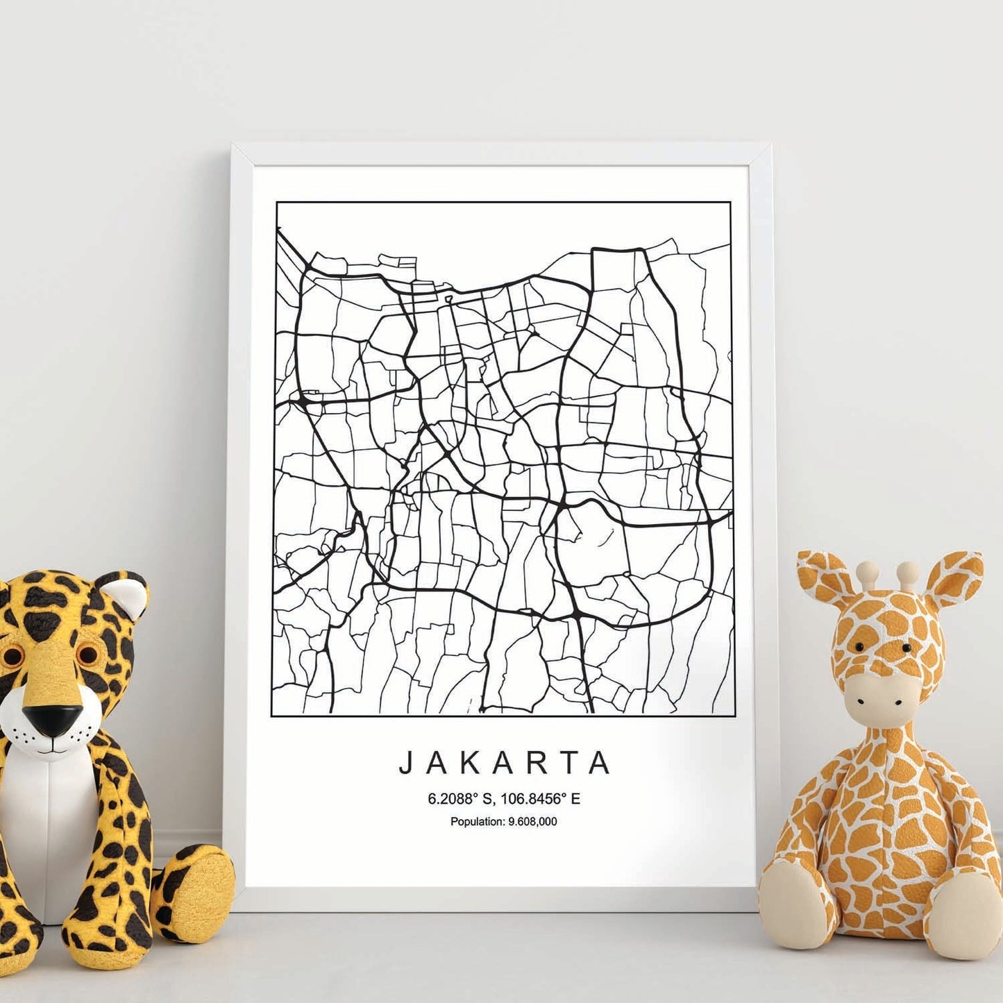 Lámina mapa de la ciudad Jakarta estilo nordico en blanco y negro.-Artwork-Nacnic-Nacnic Estudio SL