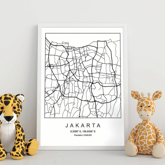 Lámina mapa de la ciudad Jakarta estilo nordico en blanco y negro.-Artwork-Nacnic-Nacnic Estudio SL