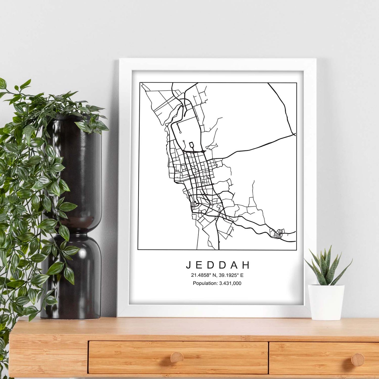 Lámina mapa de la ciudad Jeddah estilo nordico en blanco y negro.-Artwork-Nacnic-Nacnic Estudio SL