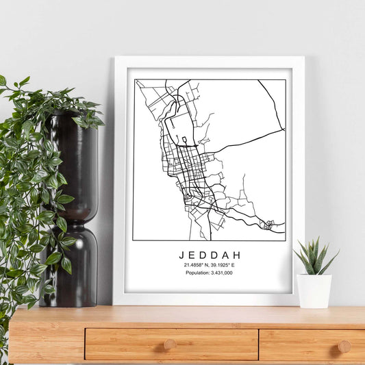 Lámina mapa de la ciudad Jeddah estilo nordico en blanco y negro.-Artwork-Nacnic-Nacnic Estudio SL